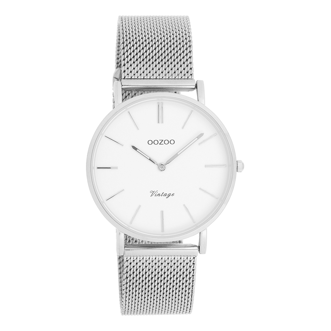 Zilverkleurige OOZOO horloge met metalen mesh armband - C9902