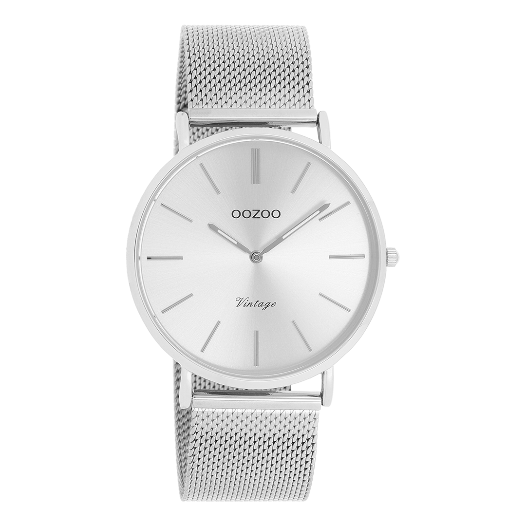 Zilverkleurige OOZOO horloge met metalen mesh armband - C9905