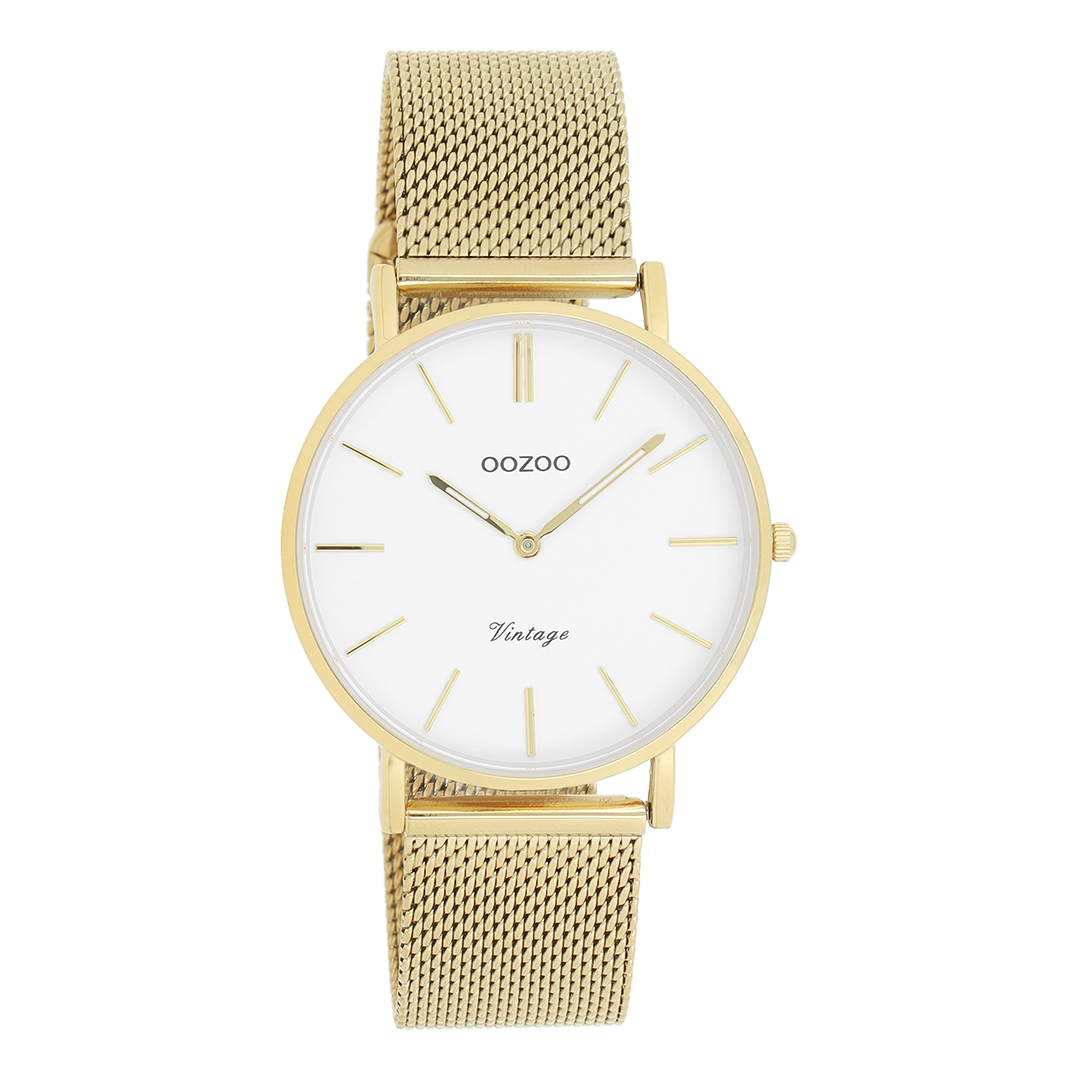 Goudkleurige OOZOO horloge met metalen mesh armband - C9910