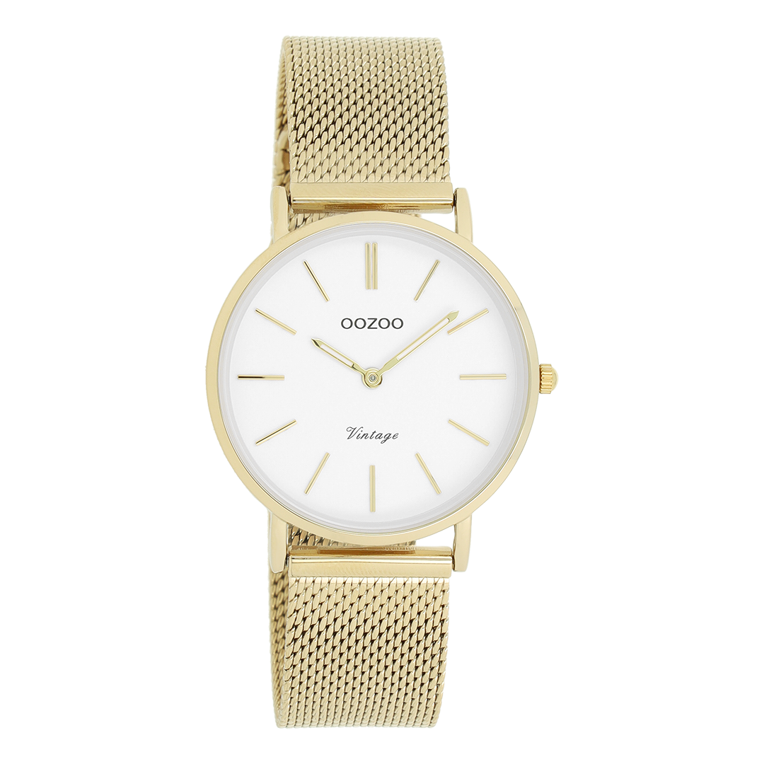 Goudkleurige OOZOO horloge met metalen mesh armband - C9911
