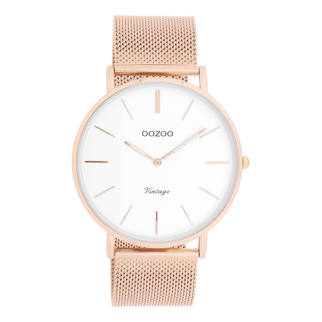 Rose gold coloured OOZOO watch with metal mesh bracelet - C9916