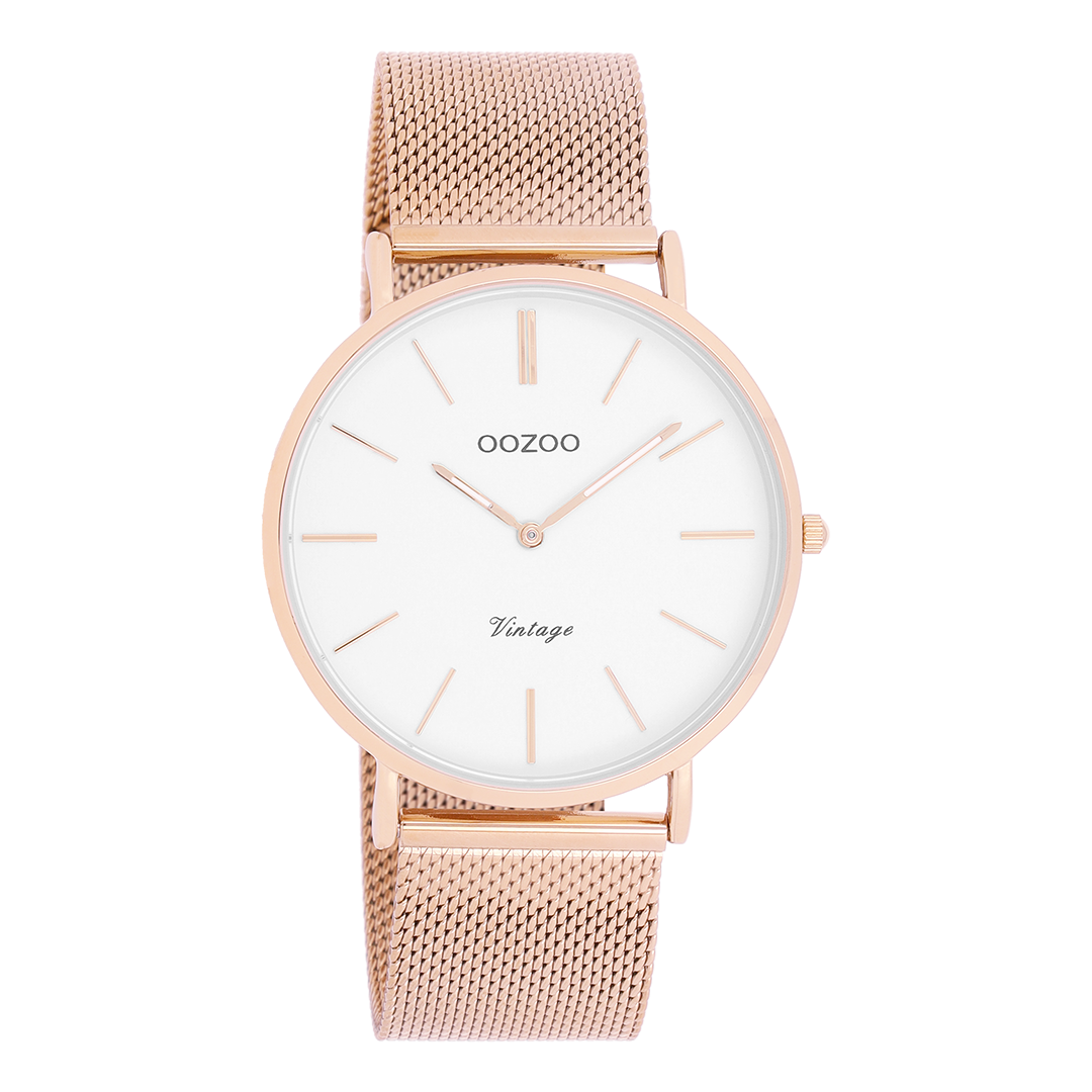 Rosé goudkleurige OOZOO horloge met metalen mesh armband - C9917