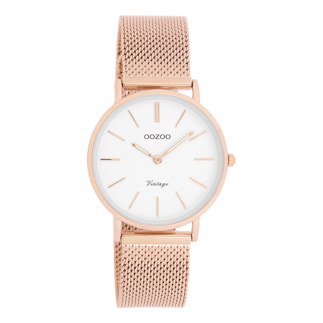 Rosé goudkleurige OOZOO horloge met metalen mesh armband - C9919