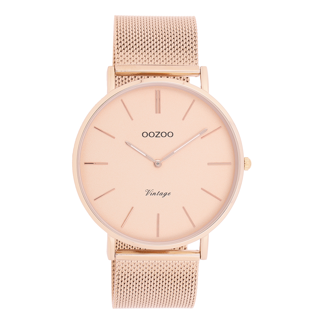 Rose gold coloured OOZOO watch with metal mesh bracelet - C9920