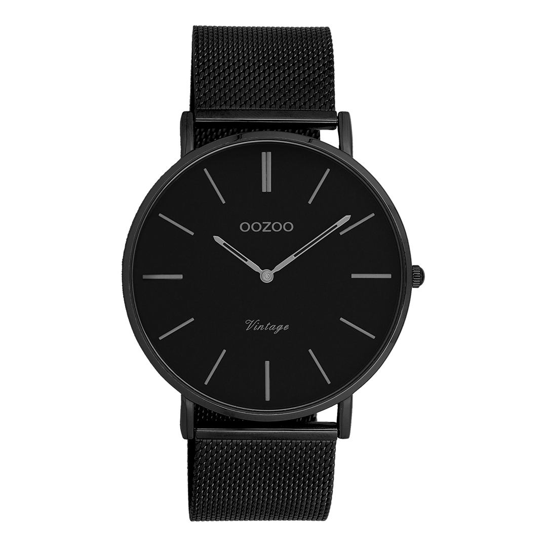 Black OOZOO watch with black metal mesh bracelet - C9932