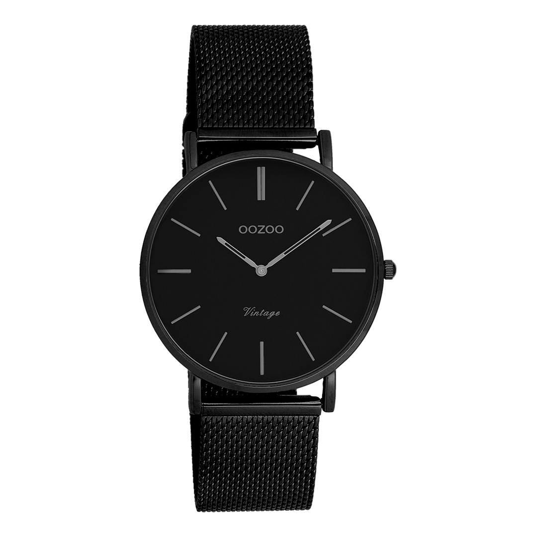 Zwarte OOZOO horloge met metalen mesh armband - C9934