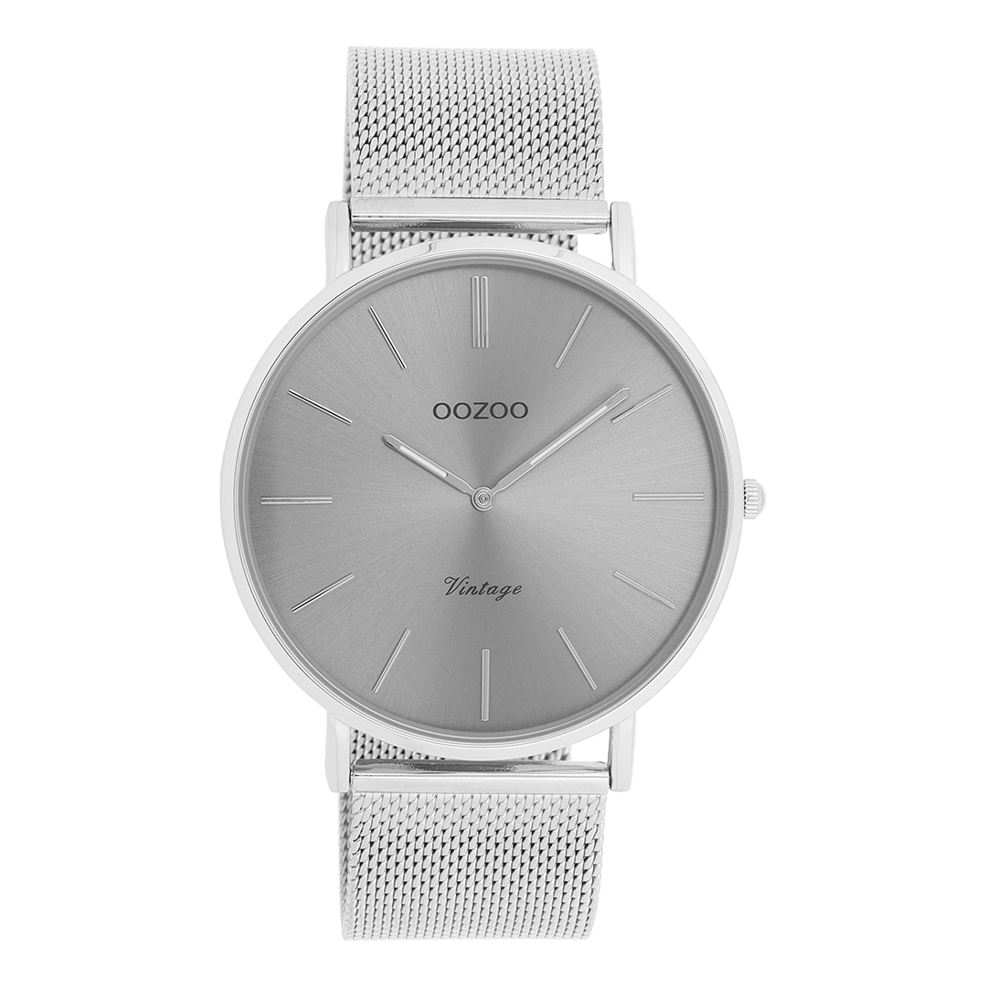 Silver coloured OOZOO watch with metal mesh bracelet - C9936