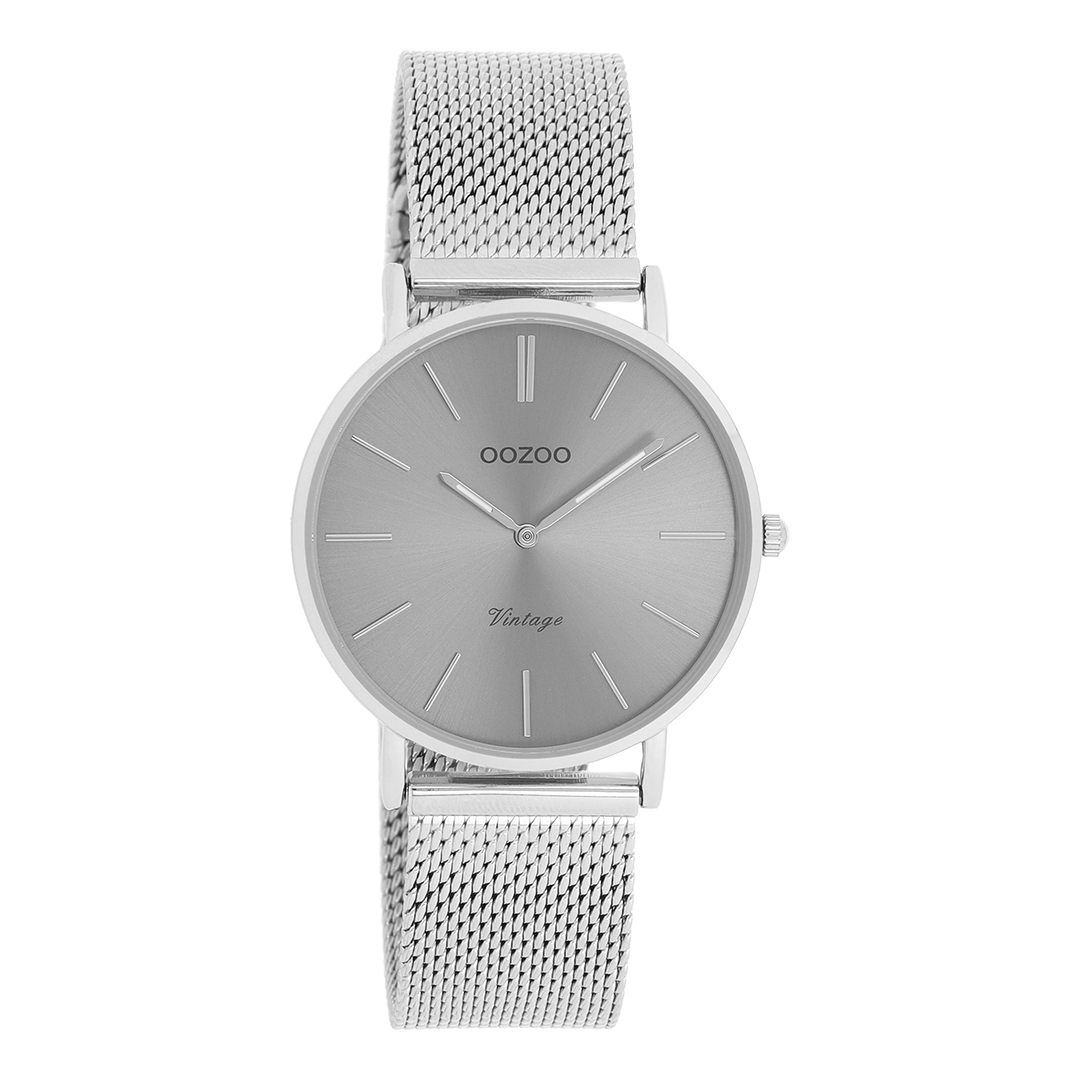 Zilverkleurige OOZOO horloge met metalen mesh armband - C9939