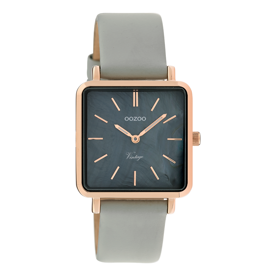 Rosé goudkleurige OOZOO horloge met steengrijze leren band - C9947