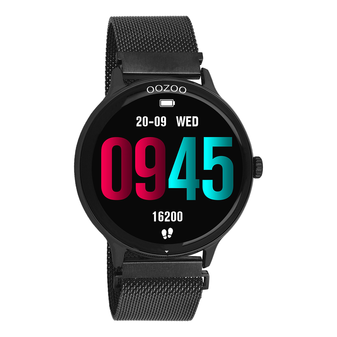Black OOZOO smartwatch with black metal mesh bracelet - Q00139