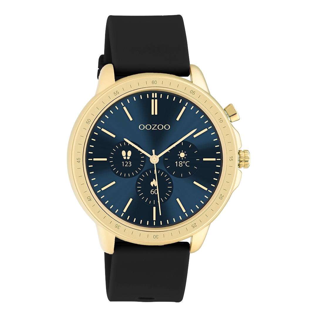 Goudkleurige OOZOO smartwatch met zwarte rubber band - Q00301