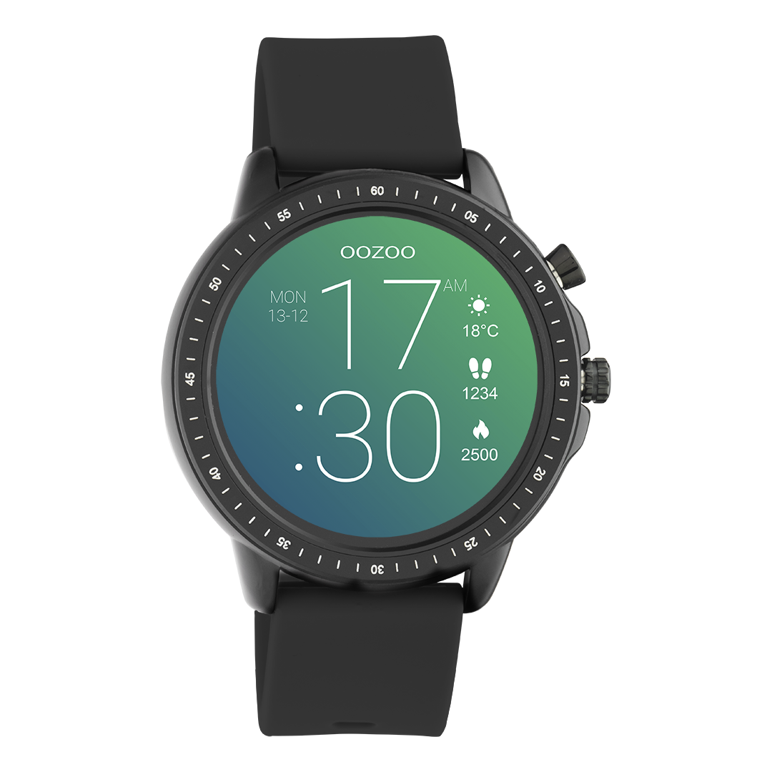 Zwarte OOZOO smartwatch met zwarte rubber band - Q00304