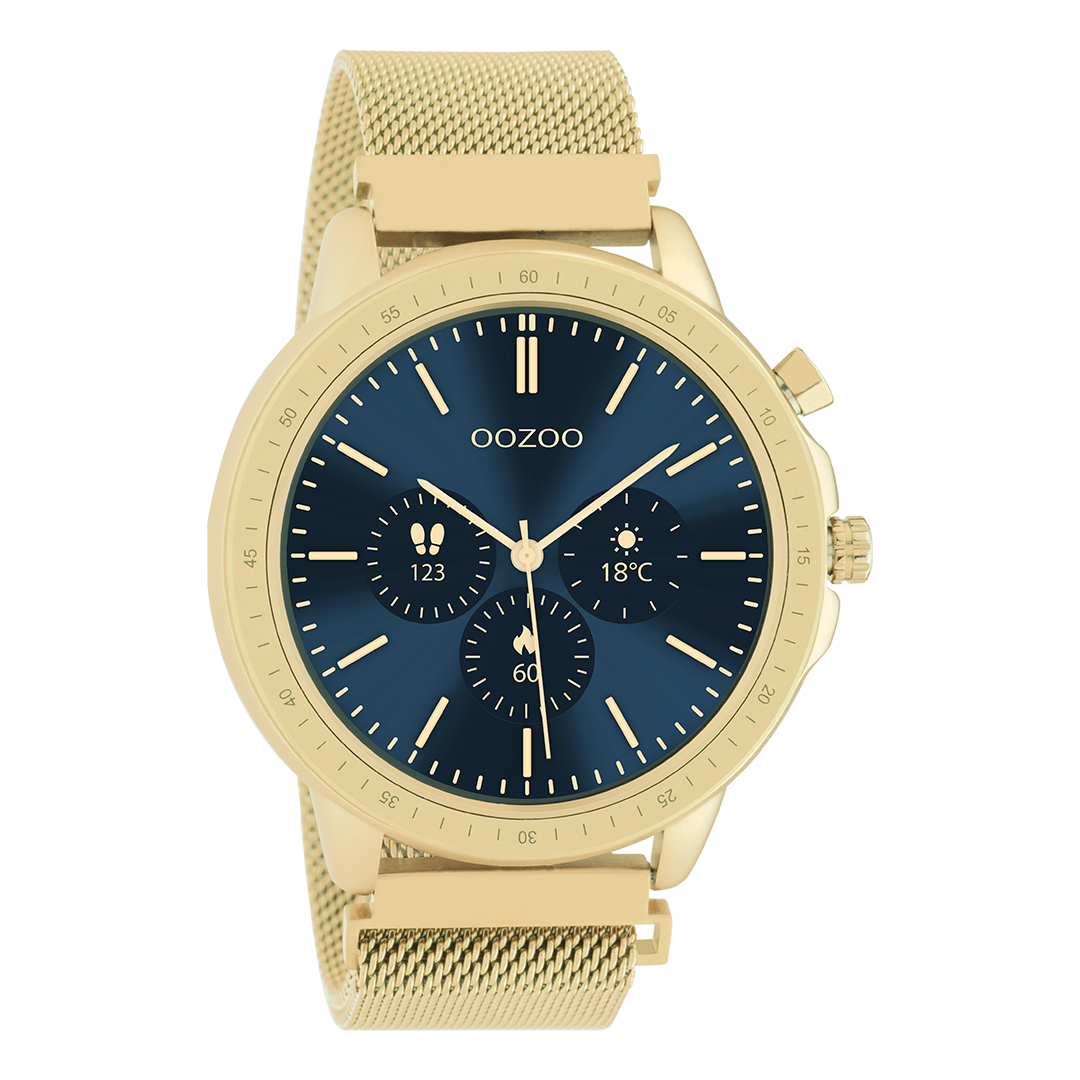 Goudkleurige OOZOO smartwatch met goudkleurige metalen mesh armband - Q00306