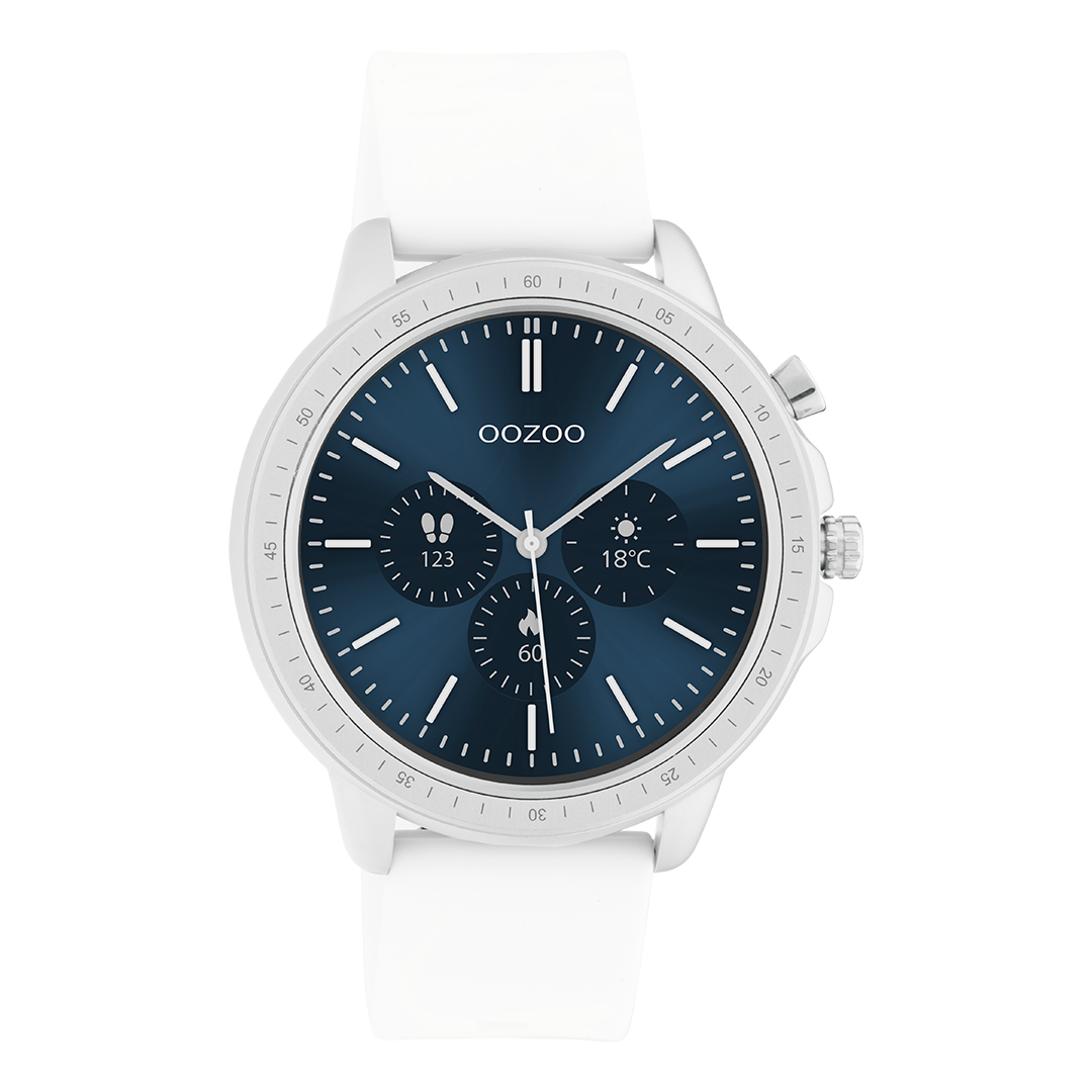 Zilverkleurige OOZOO smartwatch met witte rubber band - Q00310