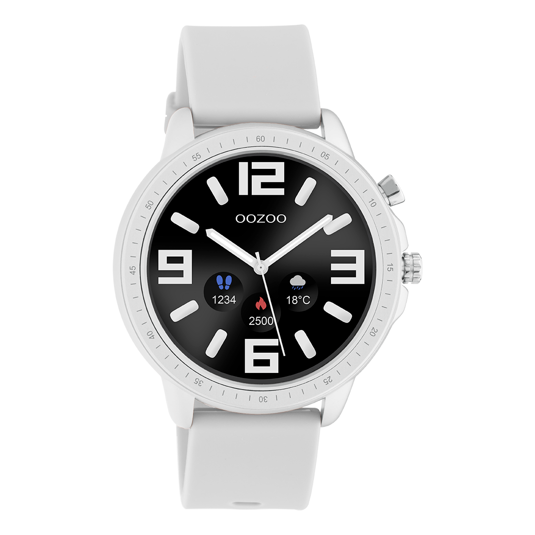 Zilverkleurige OOZOO smartwatch met steengrijze rubber band - Q00311