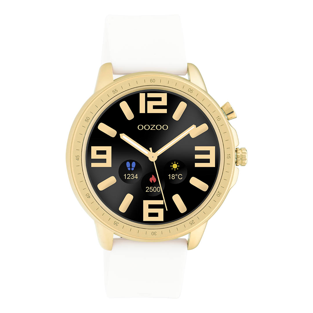 Goudkleurige OOZOO smartwatch met witte rubber band - Q00316