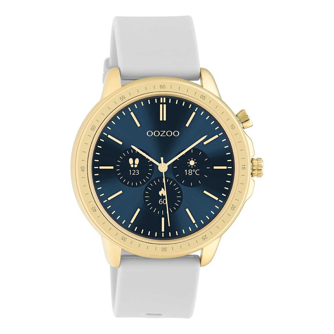 Goudkleurige OOZOO smartwatch met steengrijze rubber band - Q00317