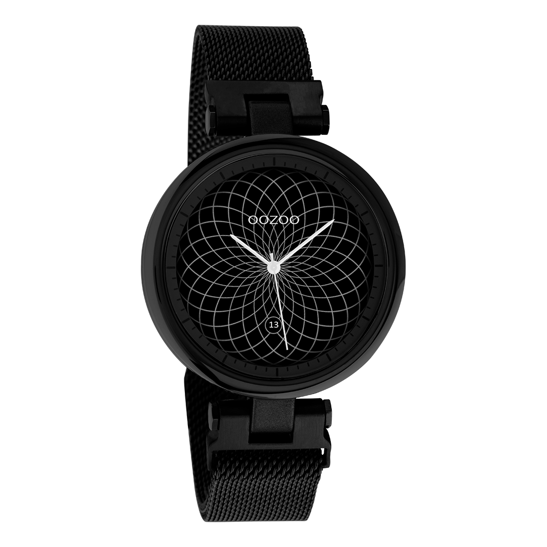 Black OOZOO smartwatch with black metal mesh bracelet - Q00411